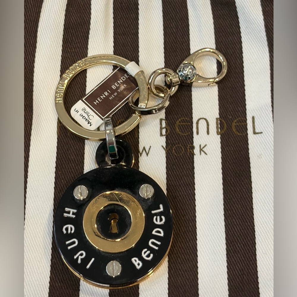 NWT HENRI BENDEL Black/Gold Keychain Charm - includes HB dusty & HB shopping bag